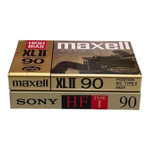 Lot Of 2 Sealed 90 Min Audio Cassette Tapes Maxell XLII 90 Sony HF 90 Type I II